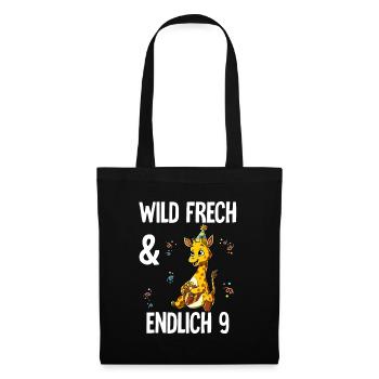 9. Geburtstag Giraffe Wild Frech Und Endlich 9 - Stoffbeutel - Schwarz - Vorne