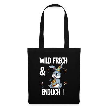 1. Geburtstag Hase Wild Frech Und Endlich 1 Jahre - Stoffbeutel - Schwarz - Vorne