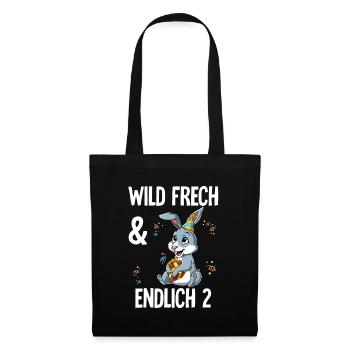 2. Geburtstag Hase Wild Frech Und Endlich 2 Jahre - Stoffbeutel - Schwarz - Vorne