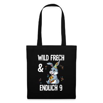9. Geburtstag Hase Wild Frech Und Endlich 9 Jahre - Stoffbeutel - Schwarz - Vorne