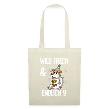 9. Geburtstag Hund Wild Frech Und Endlich 9 Jahre - Stoffbeutel - Natur - Vorne