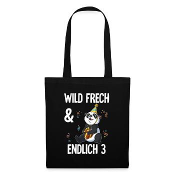 3. Geburtstag Panda Wild Frech Und Endlich 3 Jahre - Stoffbeutel - Schwarz - Vorne