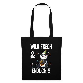 9. Geburtstag Panda Wild Frech Und Endlich 9 Jahre - Stoffbeutel - Schwarz - Vorne