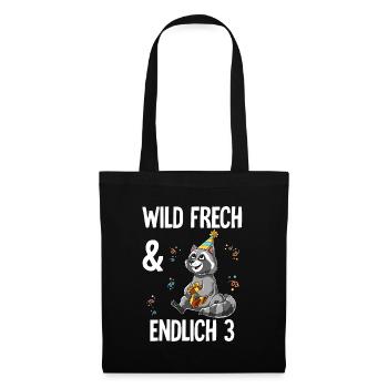 3. Geburtstag Waschbär Wild Frech Und Endlich 3 - Stoffbeutel - Schwarz - Vorne