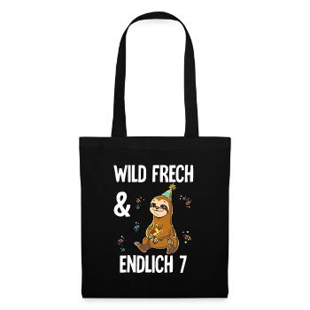 7. Geburtstag Faultier Wild Frech Und Endlich 7 - Stoffbeutel - Schwarz - Vorne