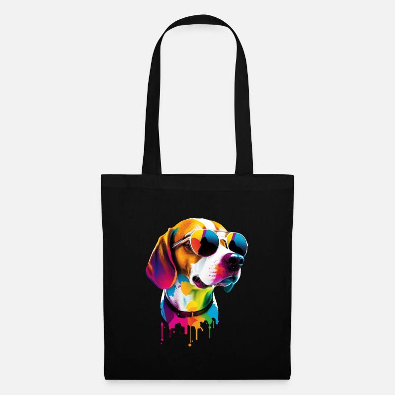 Bunte Beagle mit Sonnenbrille - Stoffbeutel - Schwarz