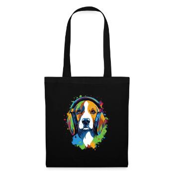 Beagle portant des écouteurs illustration colorée - Sac en tissu - noir - Devant