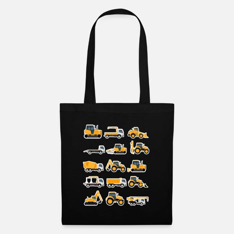 Baustelle Baufahrzeuge Sammlung Bagger Geschenk - Stoffbeutel - Schwarz