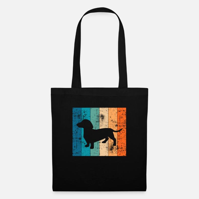Teckel Dackel Retro Dachshund Welpe Geschenkidee - Stoffbeutel - Schwarz