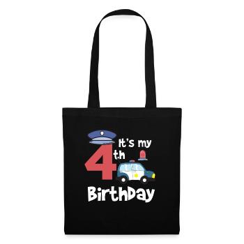 Police 4ème anniversaire année jeune enfant cadeau - Sac en tissu - noir - Devant