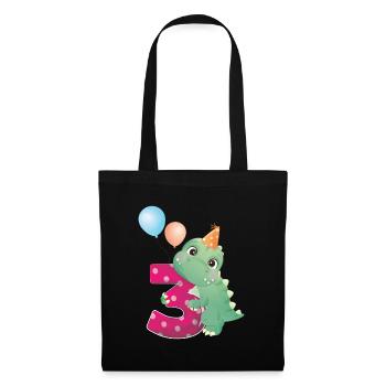 3 anniversaire des dinosaures année Trois Dino cadeau - Sac en tissu - noir - Devant