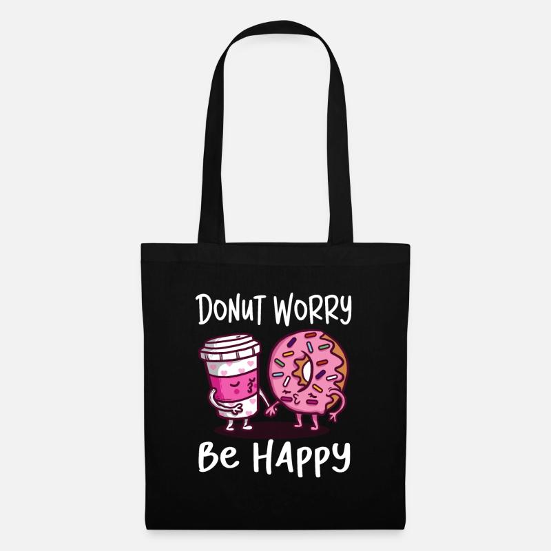 Donut Coffee Lustiges Geschenk Freunde - Stoffbeutel - Schwarz