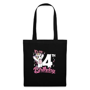 4th Birthday Kids Unicorn Toodler Four - Stoffbeutel - Schwarz - Vorne