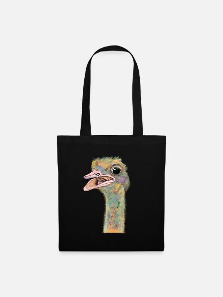 Strauß Emu Geschenk - Stoffbeutel - Schwarz
