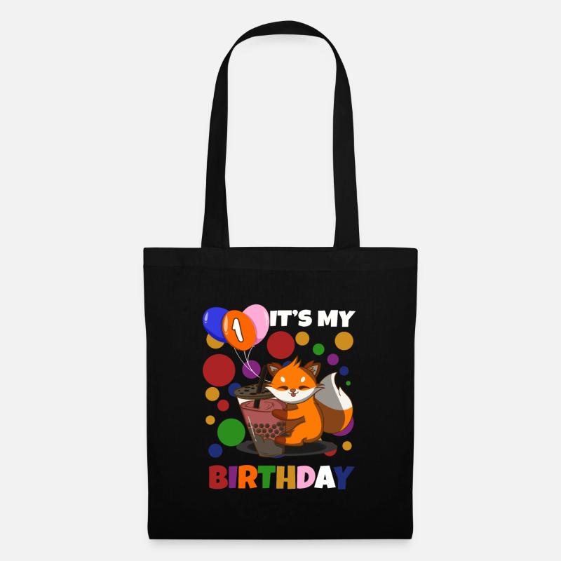 1. Geburtstag Fuchs - Stoffbeutel - Schwarz