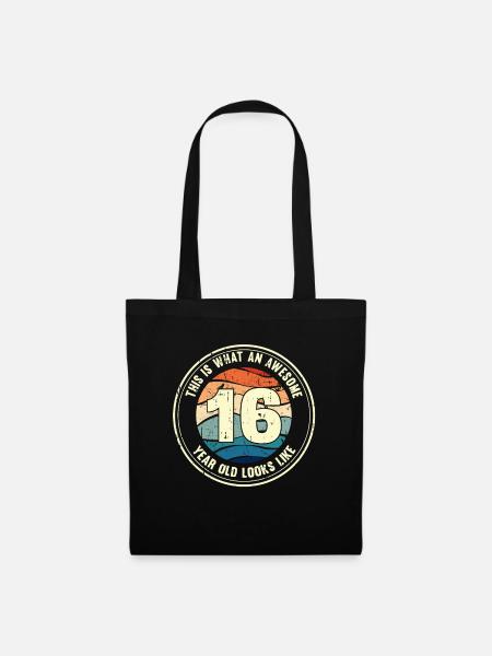16. Geburtstag so sieht man mit 16 Retro Geschenk - Stoffbeutel - Schwarz