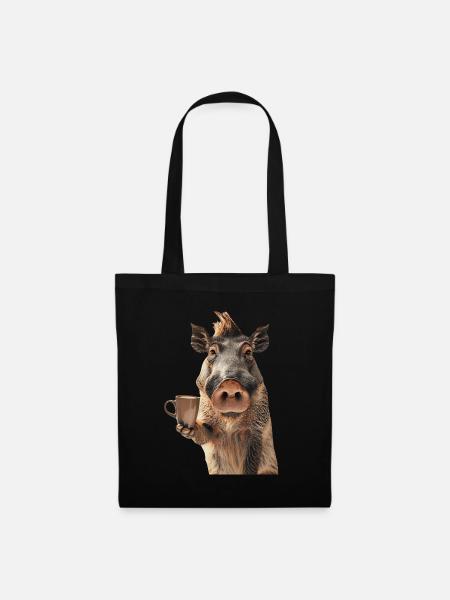 Warzenschwein Kaffee - Stoffbeutel - Schwarz