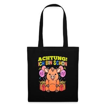 Achtung Ich Bin Schon 10 Geburtstag Warzenschwein - Stoffbeutel - Schwarz - Vorne