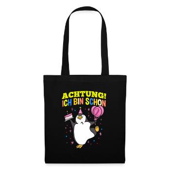 Achtung Ich Bin Schon 2 Geburtstag Pinguin - Stoffbeutel - Schwarz - Vorne