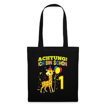 Achtung Ich Bin Schon 1 Geburtstag Giraffe - Stoffbeutel - Schwarz - Vorne