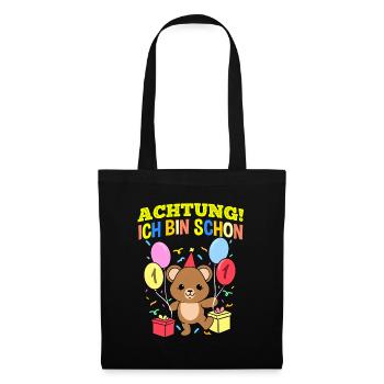 Achtung Ich Bin Schon 1 Geburtstag Teddybär - Stoffbeutel - Schwarz - Vorne