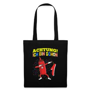 Achtung Ich Bin Schon 1 Geburtstag Ketchup - Stoffbeutel - Schwarz - Vorne