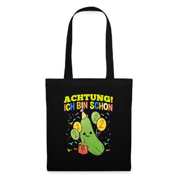 Achtung Ich Bin Schon 2 Geburtstag Zucchini - Stoffbeutel - Schwarz - Vorne