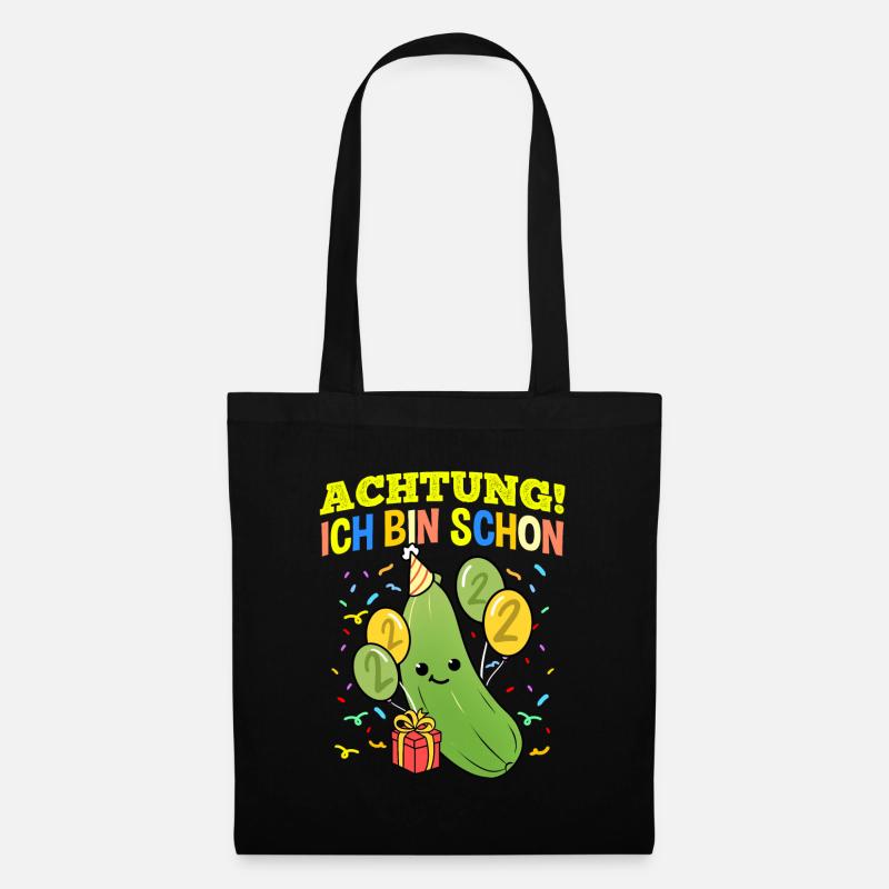 Achtung Ich Bin Schon 2 Geburtstag Zucchini - Stoffbeutel - Schwarz