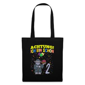 Achtung Ich Bin Schon 2 Geburtstag Gorilla - Stoffbeutel - Schwarz - Vorne