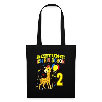 Achtung Ich Bin Schon 2 Geburtstag Giraffe - Stoffbeutel - Schwarz - Vorne