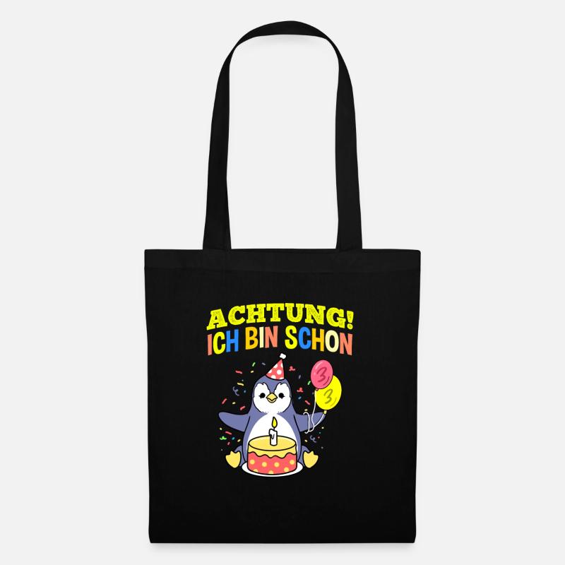 Achtung Ich Bin Schon 3 Tier Geburtstag Pinguin - Stoffbeutel - Schwarz