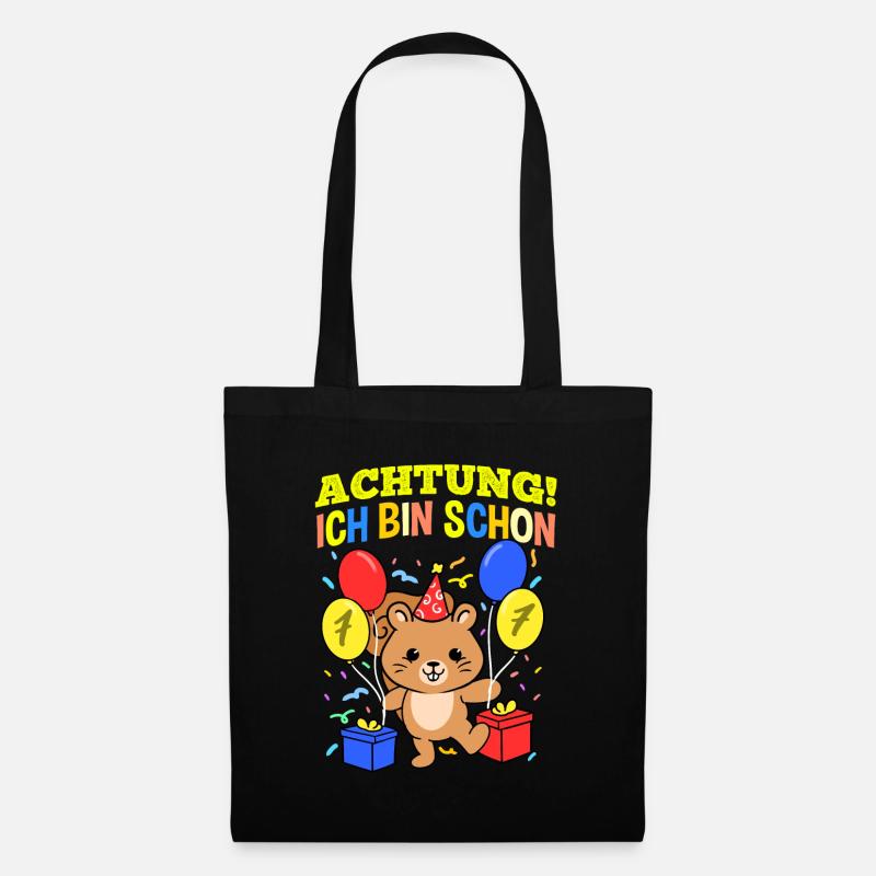 Achtung Ich Bin Schon 7 Geburtstag Eichhörnchen - Stoffbeutel - Schwarz