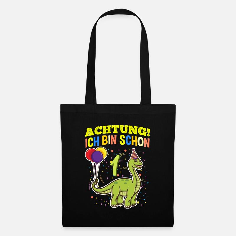 Achtung Ich Bin Schon 1 Geburtstag Brachiosaurus - Stoffbeutel - Schwarz