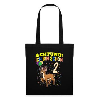 Achtung Ich Bin Schon 2 Geburtstag Gazelle - Stoffbeutel - Schwarz - Vorne