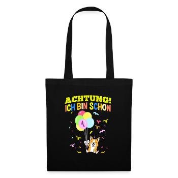 Achtung Ich Bin Schon 1 Geburtstag Corgi - Stoffbeutel - Schwarz - Vorne