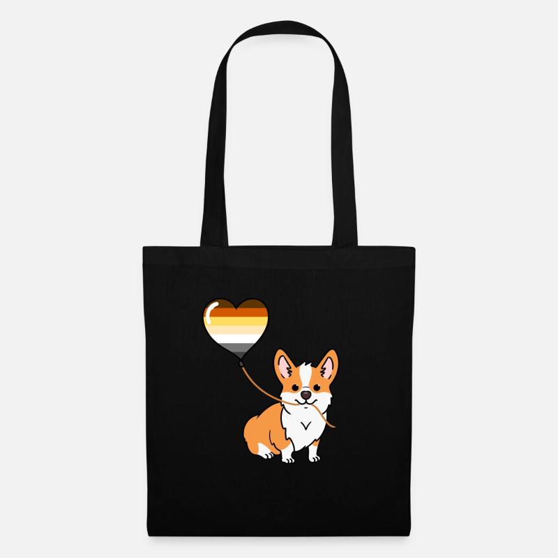 Corgi mit Gay Bear Pride Luftballon - Stoffbeutel - Schwarz