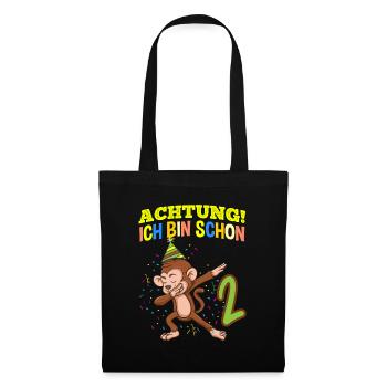 Achtung Ich Bin Schon 2 Geburtstag Affen - Stoffbeutel - Schwarz - Vorne