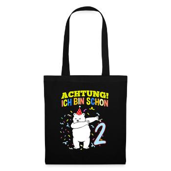 Achtung Ich Bin Schon 2 Geburtstag Eisbär - Stoffbeutel - Schwarz - Vorne