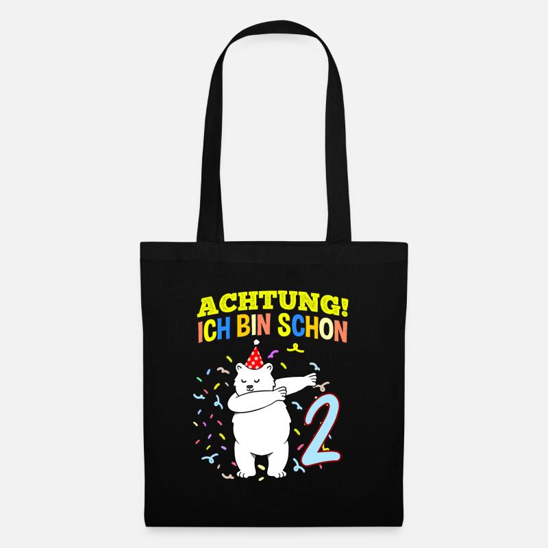 Achtung Ich Bin Schon 2 Geburtstag Eisbär - Stoffbeutel - Schwarz