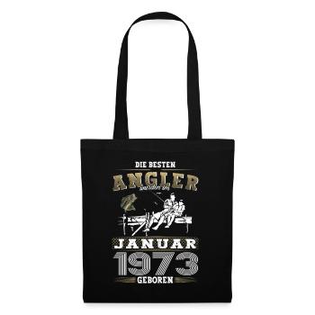 Angler Jahrgang 1973 Januar 50. Geburtstag Mann - Stoffbeutel - Schwarz - Vorne