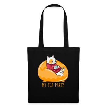 Gemütlicher Abendtee trinkender Cat Tea Lover - Stoffbeutel - Schwarz - Vorne
