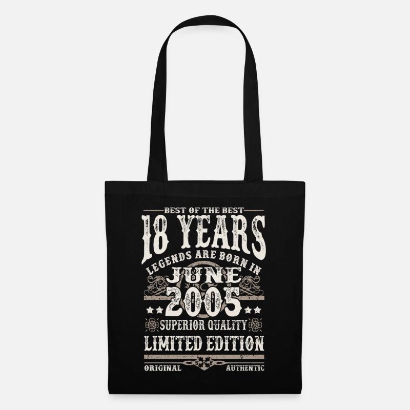 Geboren im Juni 2005 - 18 Jahre alt - Stoffbeutel - Schwarz