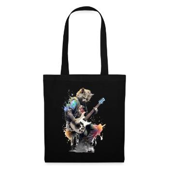 Gitarre spielende Katze Punk - Stoffbeutel - Schwarz - Vorne
