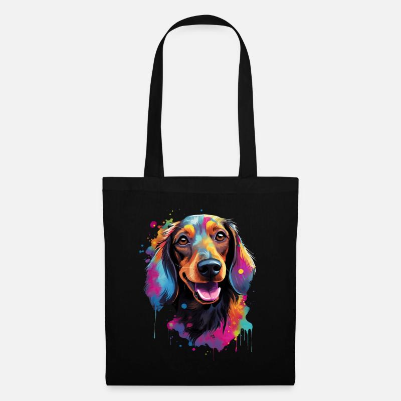 bunter Dackel Dachshund bunter Hund - Stoffbeutel - Schwarz