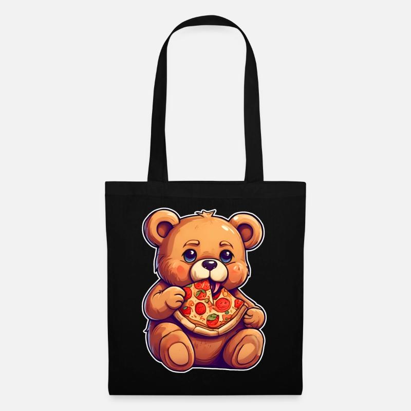 Teddybär loves Pizza - Stoffbeutel - Schwarz