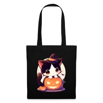 Chat mignon d’Halloween avec citrouille Kawaii Anime - Sac en tissu - noir - Devant