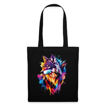 Wolf Wolfskopf Raubtier Wald Natur Wildnis Bunt - Stoffbeutel - Schwarz - Vorne