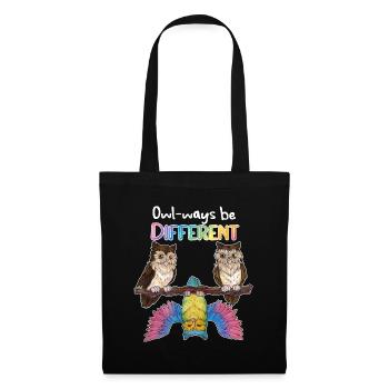 Always be different - Niedliche Regenbogen Eule - Stoffbeutel - Schwarz - Vorne