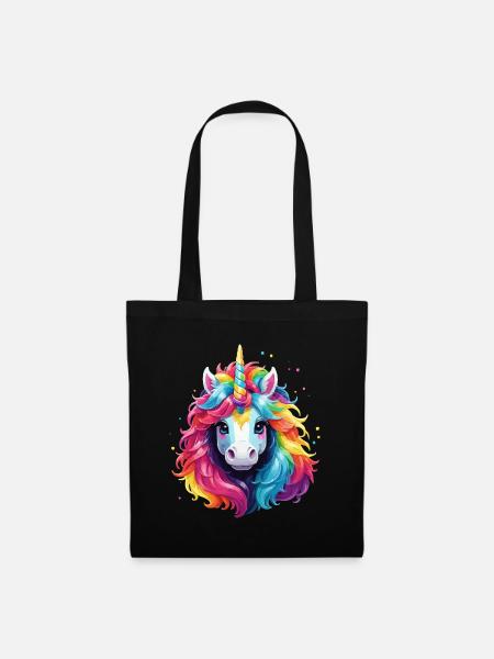 Einhorn Regenbogen Pony Mädchen Kinder - Stoffbeutel - Schwarz