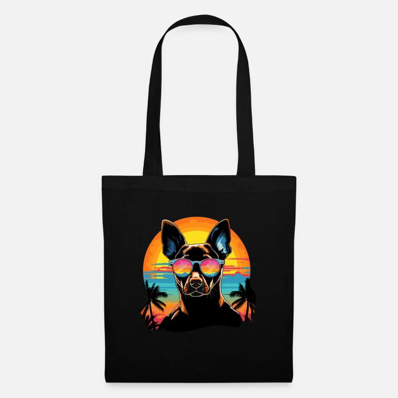 Retro Wave Basenji Dog Shirt - Stoffbeutel - Schwarz